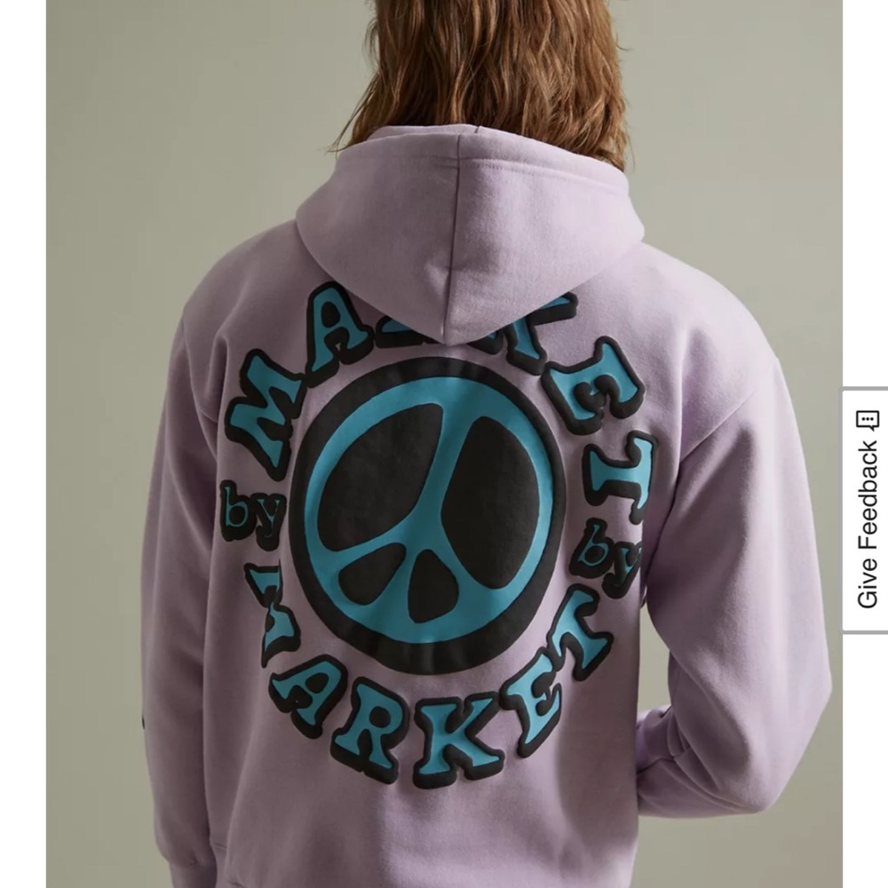 Urban Outfitters Market Lock Peace Hoodie Sweatshirt Purple Unisex Size M Cotton - Picture 2 of 9
